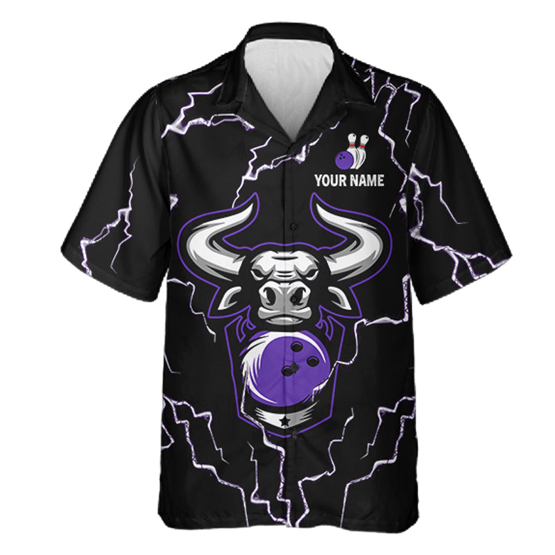 Bowling Bull Thunder Lightning Black & Purple Button-up bowling shirts custom Bowling Team Jersey NQS11419