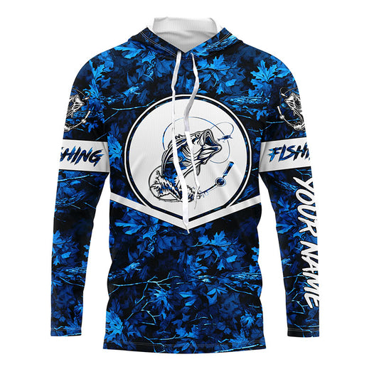 Largemouth Bass fishing blue camo personalized fishing apparel UV protection custom name fishing shirt NQS1412