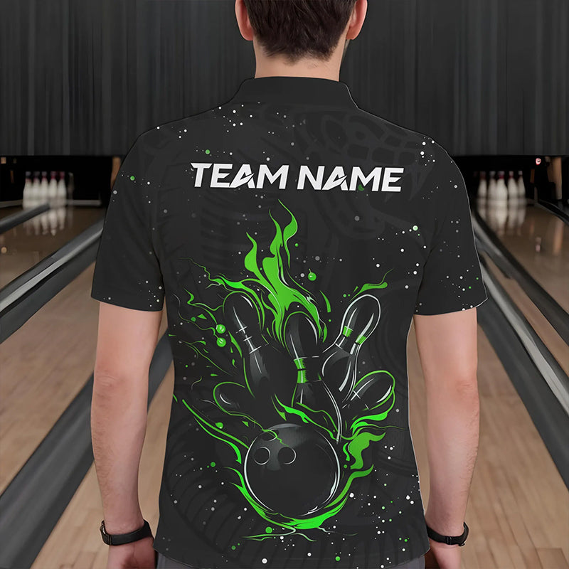 Black and Green Cobra Snake Bowling Polo, Quarter Zip Shirts For Men Custom Name Bowling Team Shirts NQS9655