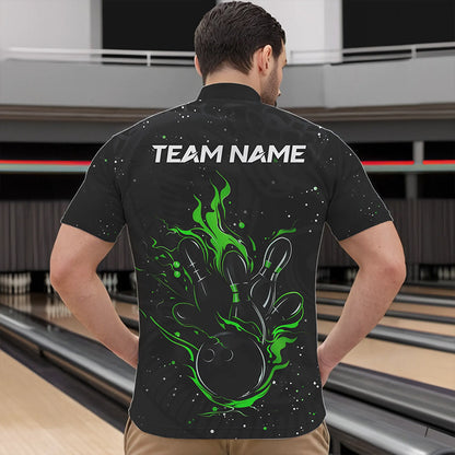 Black and Green Cobra Snake Bowling Polo, Quarter Zip Shirts For Men Custom Name Bowling Team Shirts NQS9655