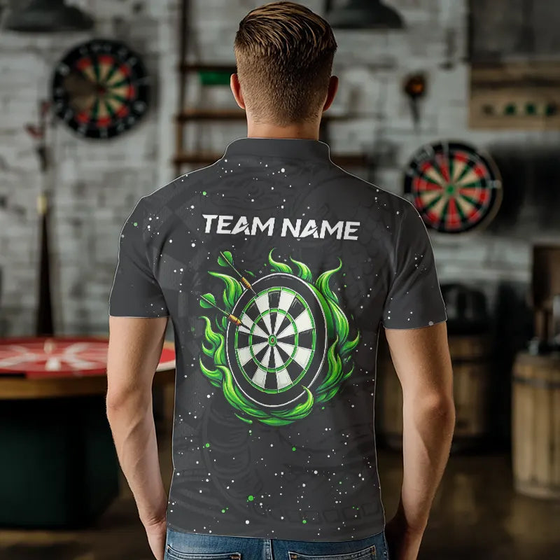 Black and Green Cobra Snake Darts Polo, Quarter Zip Shirts For Men Custom Name Darts Team Jerseys NQS9656