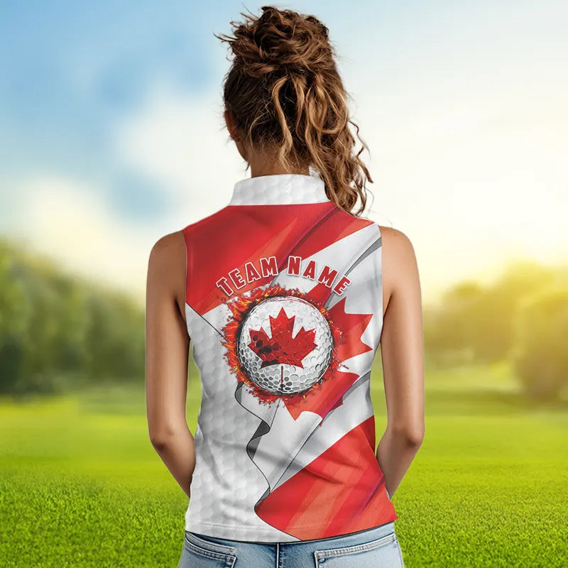 Canadian flag Women Sleeveless Golf polo shirts custom white team patriotic golf shirts ladies NQS9657