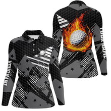 Load image into Gallery viewer, Black and white Pattern flame golf ball Women Polo Shirt Custom Golf Shirts For Ladies, Golfing Gifts NQS7443