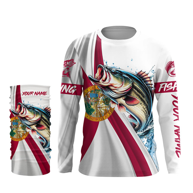 Largemouth Bass fishing Florida flag patriotic fishing Custom UV protection tournament Fishing Shirts NQS5684