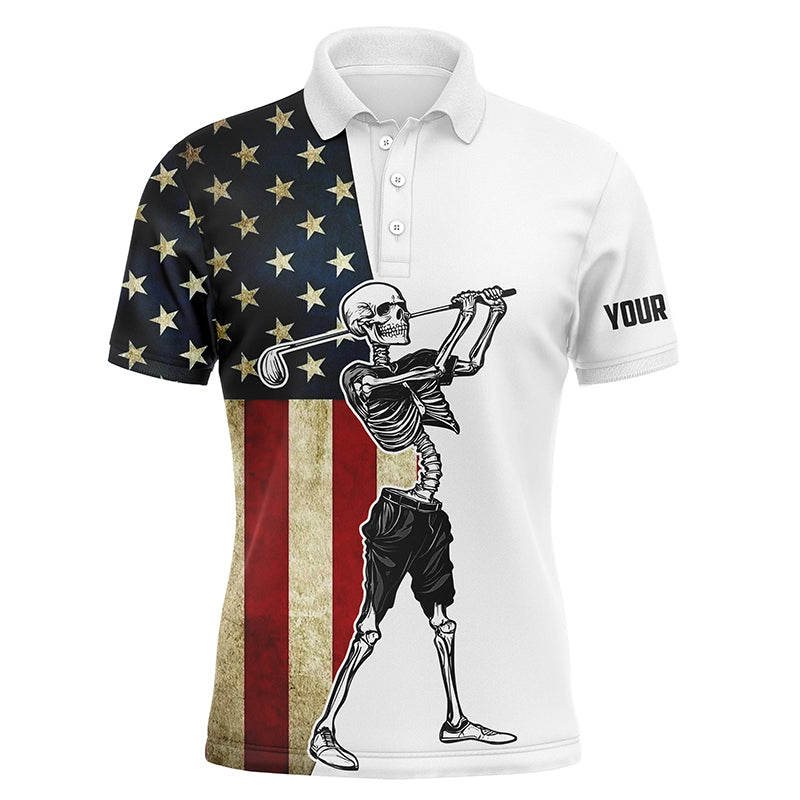 Funny Skull Golf polo shirts patriotic American flag custom name Skull playing golf apparel NQS3574