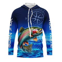 Load image into Gallery viewer, Personalized Rainbow trout Blue Long Sleeve Performance Fishing Shirts, compass tournament Shirts NQS5904