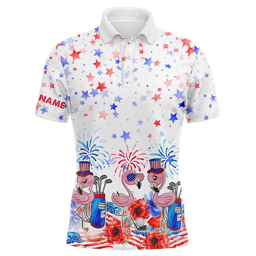 American flag Mens golf polo shirts custom name patriotic pink flamingo white mens golf tops NQS5909