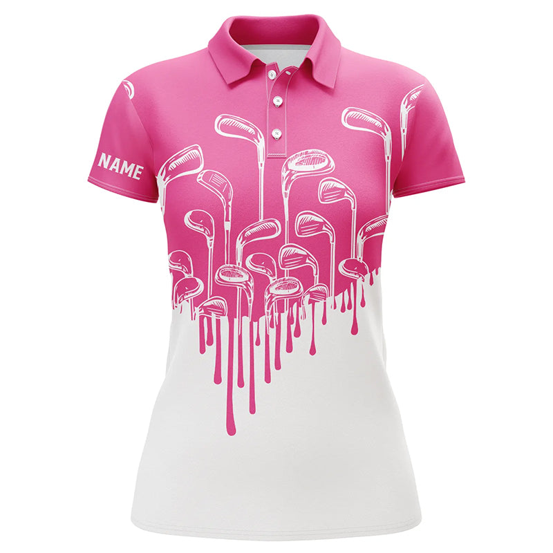 Pink white Womens golf polo shirts custom golf clubs golf clothing for women, golfer gifts for ladies NQS6113