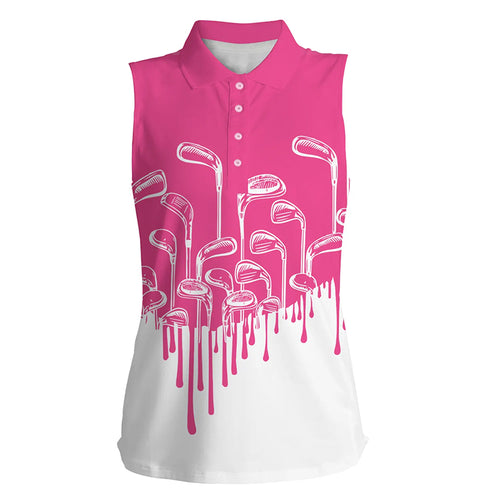Pink white Women sleeveless polo shirt golf clubs golf clothing for women, golfer gifts for ladies NQS6113