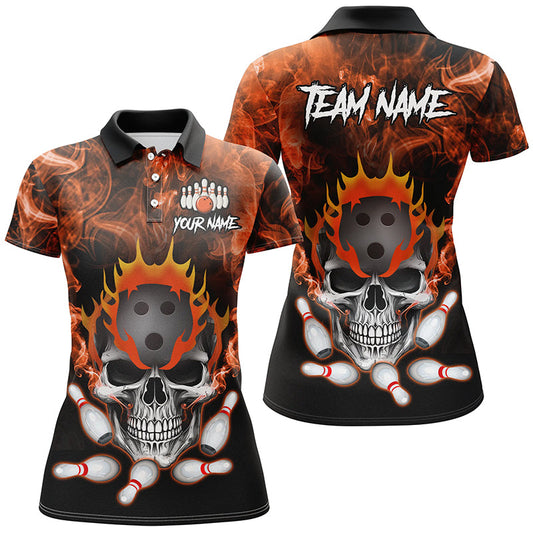Orange smoke Skull bowling Polo, Quarter Zip shirt for Women Custom Team bowling League jerseys NQS8210