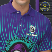 Load image into Gallery viewer, Custom Purple and Blue Flame Skull Reaper Bowling Shirts For Men, Personalized Bowling outfits men NQS11030