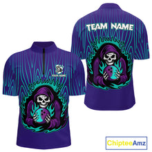Load image into Gallery viewer, Custom Purple and Blue Flame Skull Reaper Bowling Shirts For Men, Personalized Bowling outfits men NQS11030