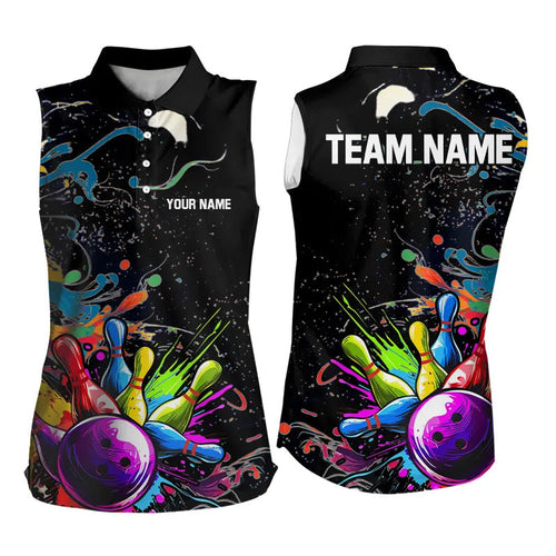 Colorful Splash Women's Bowling Sleeveless Polo Shirt Custom Bowling Team shirts for bowlers NQS9146