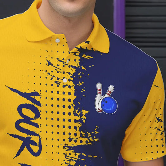 Blue and Yellow Bowling Polo, Quarter Zip shirts for Men Custom Bowling Team Jerseys NQS9354