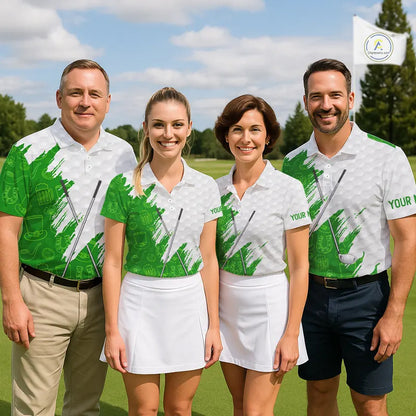Green and White St Patrick's day pattern custom Mens golf polo shirts, team golf attire for men NQS11422