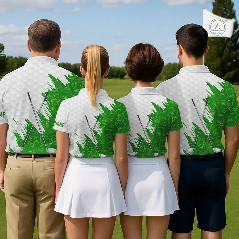 Green and White St Patrick's day pattern custom Mens golf polo shirts, team golf attire for men NQS11422