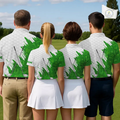Green and White St Patrick's day pattern custom Mens golf polo shirts, team golf attire for men NQS11422