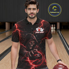 Load image into Gallery viewer, Custom Black And Red Lightning Thunder Skull Reaper Bowling Shirts For Men, Bowling Team Jerseys NQS11623