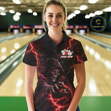 Load image into Gallery viewer, Custom Black And Red Lightning Thunder Skull Reaper Bowling Shirts For Women, Bowling Team Jerseys NQS11623