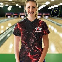 Load image into Gallery viewer, Custom Black And Red Lightning Thunder Skull Reaper Bowling Shirts For Women, Bowling Team Jerseys NQS11623