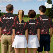 Load image into Gallery viewer, Custom Black And Red Lightning Thunder Skull Reaper Mens Golf Polo Shirt, men's golf apparel NQS11624