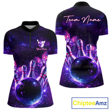 Load image into Gallery viewer, Custom Purple Galaxy Butterfly Bowling Shirts For Women, Bowling Team Shirt With Butterflies NQS11627