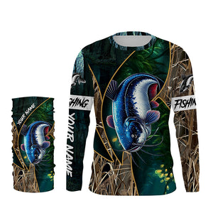 Catfish Fishing camo UV protection Customize name long sleeves fishing shirts NQS1423