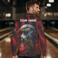 Load image into Gallery viewer, American Flag Eagle Bowling Polo, Quarter Zip Shirts For Men Custom Name Patriotic Bowling Team Jersey NQS9660