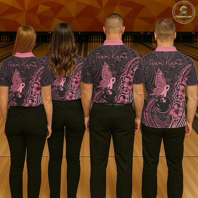 Black and Pink tropical tribal pattern butterfly Bowling Shirts For Men Custom Bowling Team Jerseys NQS11731