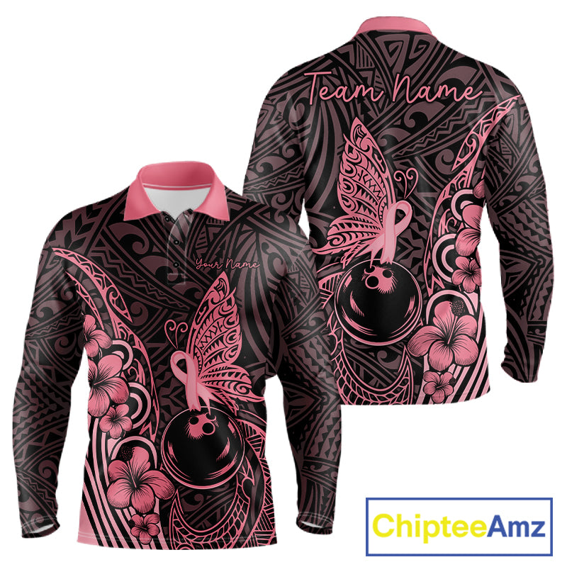 Black and Pink tropical tribal pattern butterfly Bowling Shirts For Men Custom Bowling Team Jerseys NQS11731