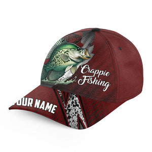 Crappie fishing camo hats for men, women custom name baseball best Crappie fishing hat | Red NQS7451