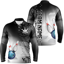 Load image into Gallery viewer, Black and White Bowling Polo, Quarter Zip Shirt For Men Custom team bowling jerseys, Gift for Bowlers NQS8450