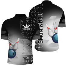 Load image into Gallery viewer, Black and White Bowling Polo, Quarter Zip Shirt For Men Custom team bowling jerseys, Gift for Bowlers NQS8450