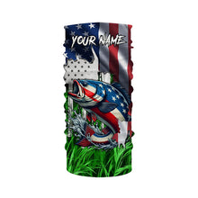 Load image into Gallery viewer, American flag patriotic Largemouth Bass green camo fishing, custom long sleeve sun protection shirts NQS1132