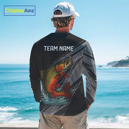 Personalized Black camo Brook Trout Fishing Jersey, Brook Trout Long Sleeve Fishing Tournament Shirts NQS11033
