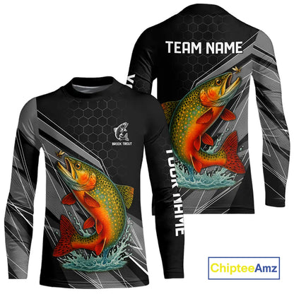 Personalized Black camo Brook Trout Fishing Jersey, Brook Trout Long Sleeve Fishing Tournament Shirts NQS11033