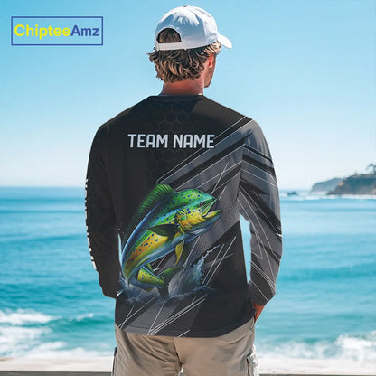 Personalized Black camo Mahi mahi Fishing Jersey, Dorado Long Sleeve Fishing Tournament Shirts NQS11034