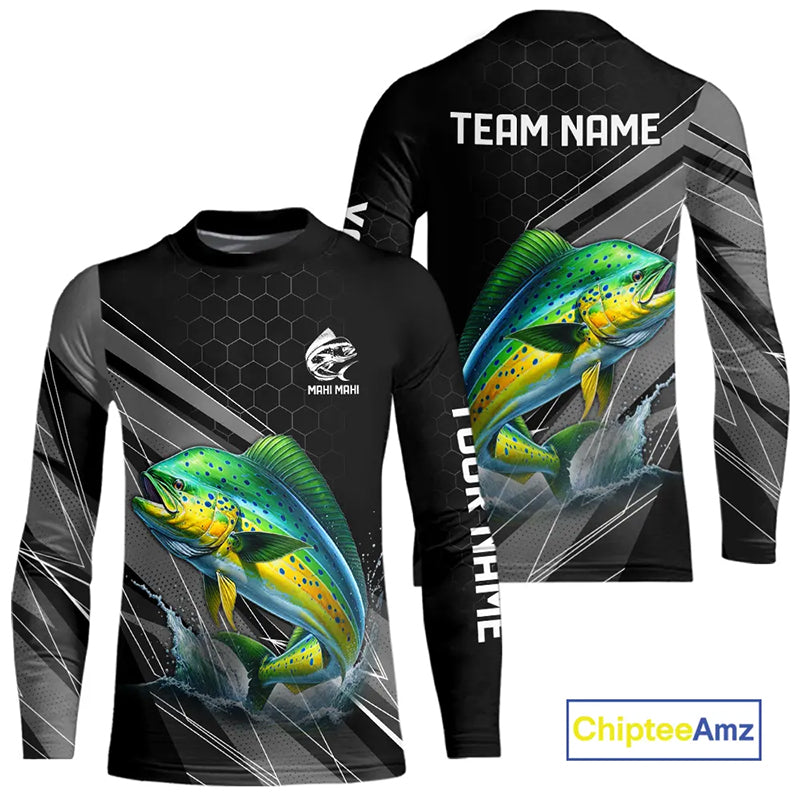 Personalized Black camo Mahi mahi Fishing Jersey, Dorado Long Sleeve Fishing Tournament Shirts NQS11034