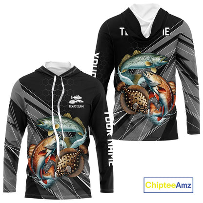 Personalized Black camo Inshore Slam Redfish, Trout, Flounder Fishing Jersey Fishing Tournament Shirt NQS11036