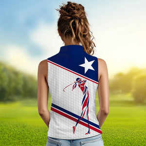 Personalized Texas flag patriotic golf white Womens sleeveless polo shirt custom ladies golf tops NQS9357