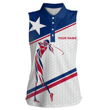 Load image into Gallery viewer, Personalized Texas flag patriotic golf white Womens sleeveless polo shirt custom ladies golf tops NQS9357