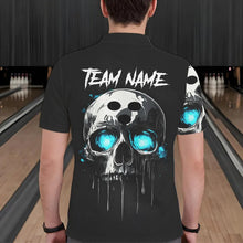 Load image into Gallery viewer, Black and Blue Skull Men's Bowling Polo, Quarter Zip shirts Custom Skull Team Bowling Jersey NQS9361