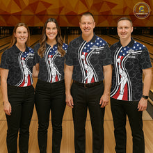 Load image into Gallery viewer, Black camo Retro bowling shirts for Women Custom American flag patriotic team bowling jerseys NQS11431