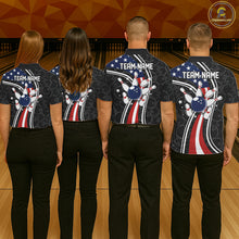 Load image into Gallery viewer, Black camo Retro bowling shirts for Women Custom American flag patriotic team bowling jerseys NQS11431