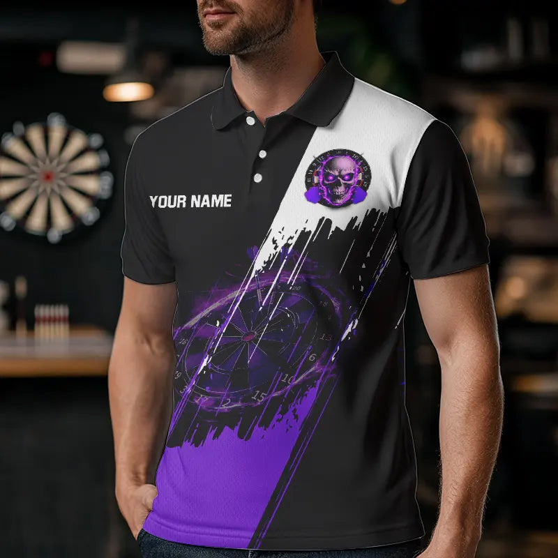 Black and Purple Skull reaper Dart jerseys Polo, 1/4 Zip Shirt for Men Custom Darts Team shirts NQS9509