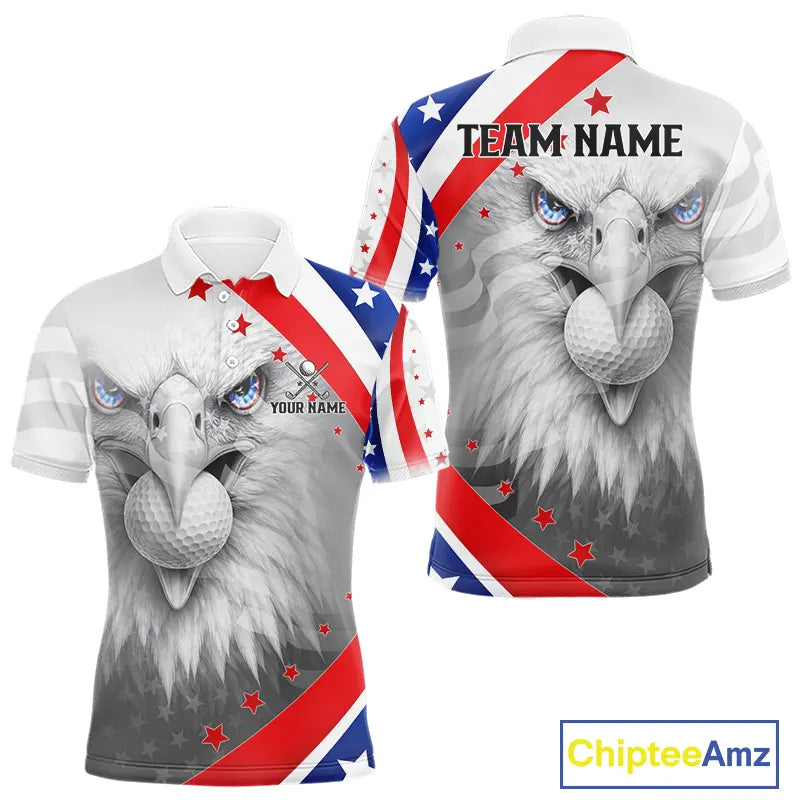 Red, White and Blue US Flag Eagle Golf Polo Shirts For Men Custom Patriotic mens golf shirts NQS11631
