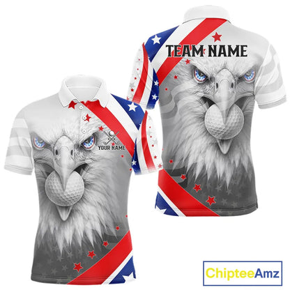 Red, White and Blue US Flag Eagle Golf Polo Shirts For Men Custom Patriotic mens golf shirts NQS11631