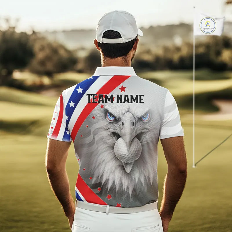 Red, White and Blue US Flag Eagle Golf Polo Shirts For Men Custom Patriotic mens golf shirts NQS11631