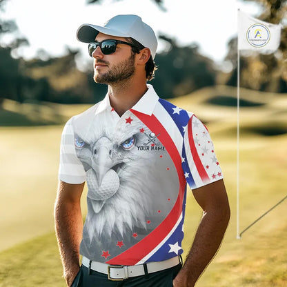 Red, White and Blue US Flag Eagle Golf Polo Shirts For Men Custom Patriotic mens golf shirts NQS11631