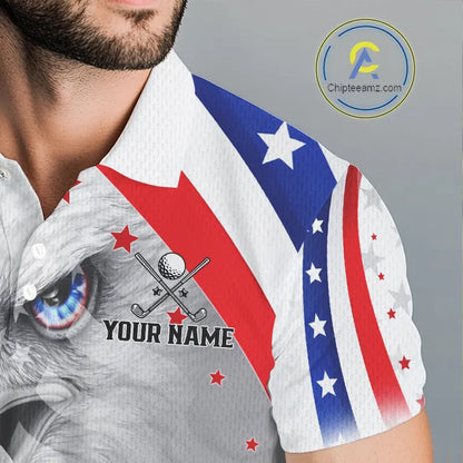 Red, White and Blue US Flag Eagle Golf Polo Shirts For Men Custom Patriotic mens golf shirts NQS11631
